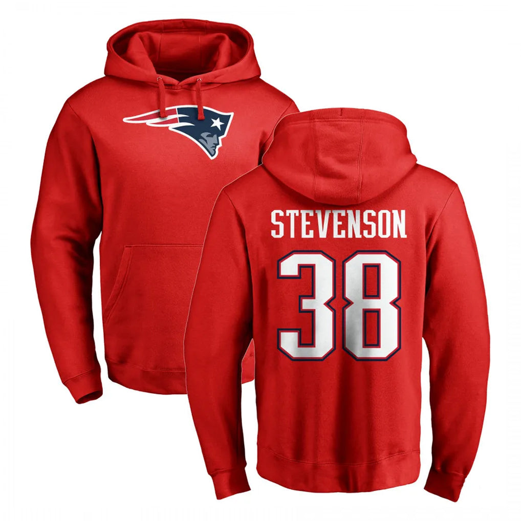 Blackjersey NE.Patriots #38 Rhamondre Stevenson Player Red LOGO Pullover Hoodies Home Game Stitched Jerseys