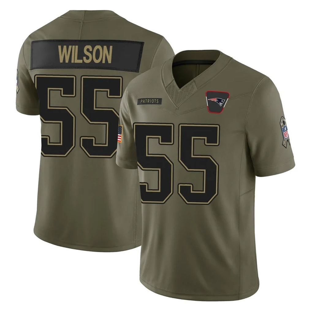Blackjersey NE.Patriots #55 Jared Wilson Player Olive 2025 Salute To Service Limited Stitched Jerseys