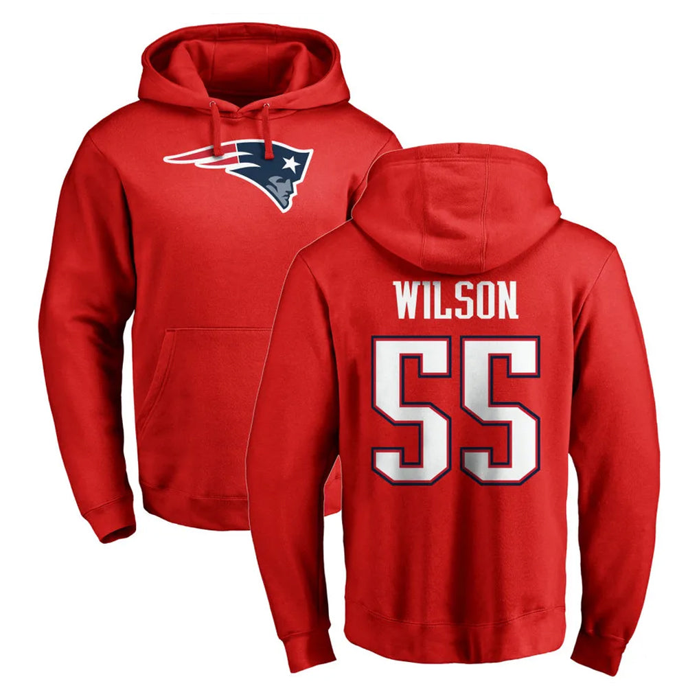 Blackjersey NE.Patriots #55 Jared Wilson Player Red LOGO Pullover Hoodies Home Game Stitched Jerseys