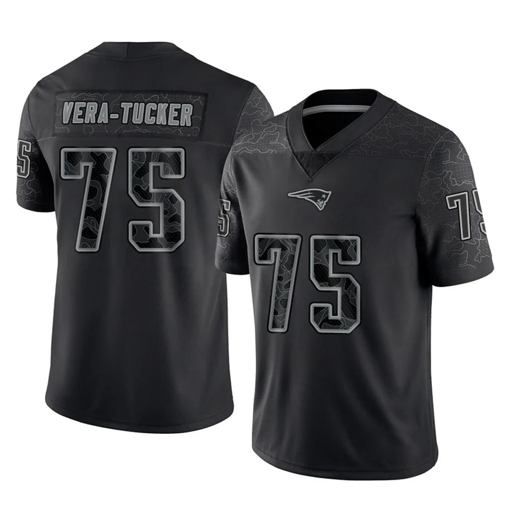 Blackjersey NE.Patriots #75 Alijah Vera-Tucker Player Black Reflective LImited Home Game Stitched Jerseys
