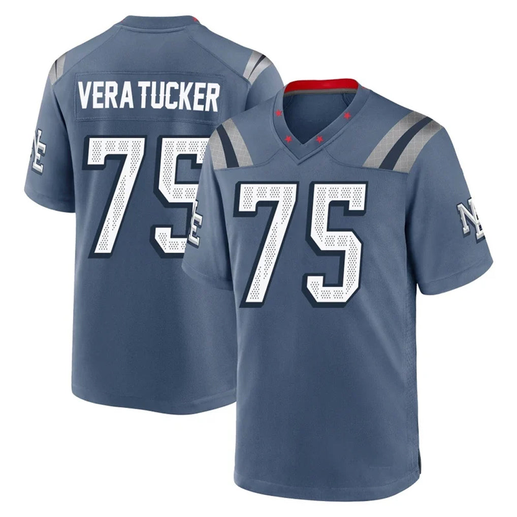Blackjersey NE.Patriots #75 Alijah Vera-Tucker Player Blue Rivalries Collection Home Game Stitched Jerseys