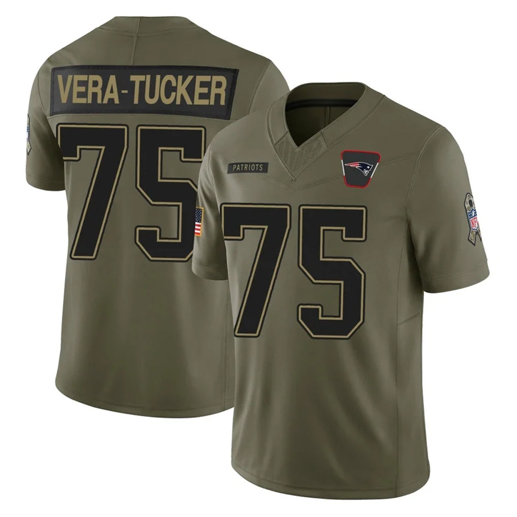 Blackjersey NE.Patriots #75 Alijah Vera-Tucker Player Olive 2025 Salute To Service Limited Stitched Jerseys