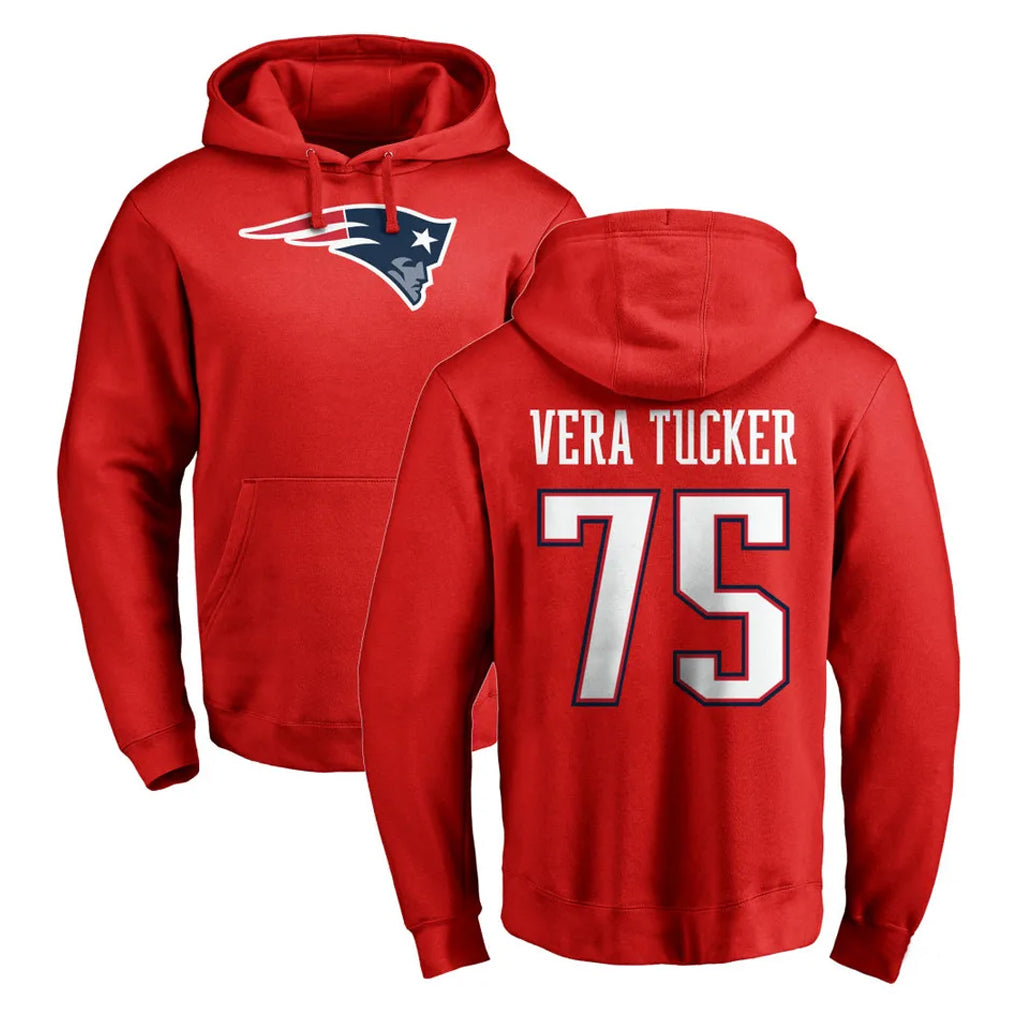 Blackjersey NE.Patriots #75 Alijah Vera-Tucker Player Red LOGO Pullover Hoodies Home Game Stitched Jerseys