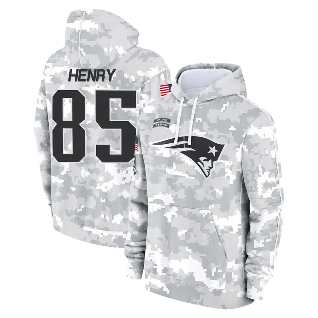 Blackjersey NE.Patriots #85 Hunter Henry Player Arctic Camo Salute to Service Pullover Hoodies Limited Game Stitched Jerseys
