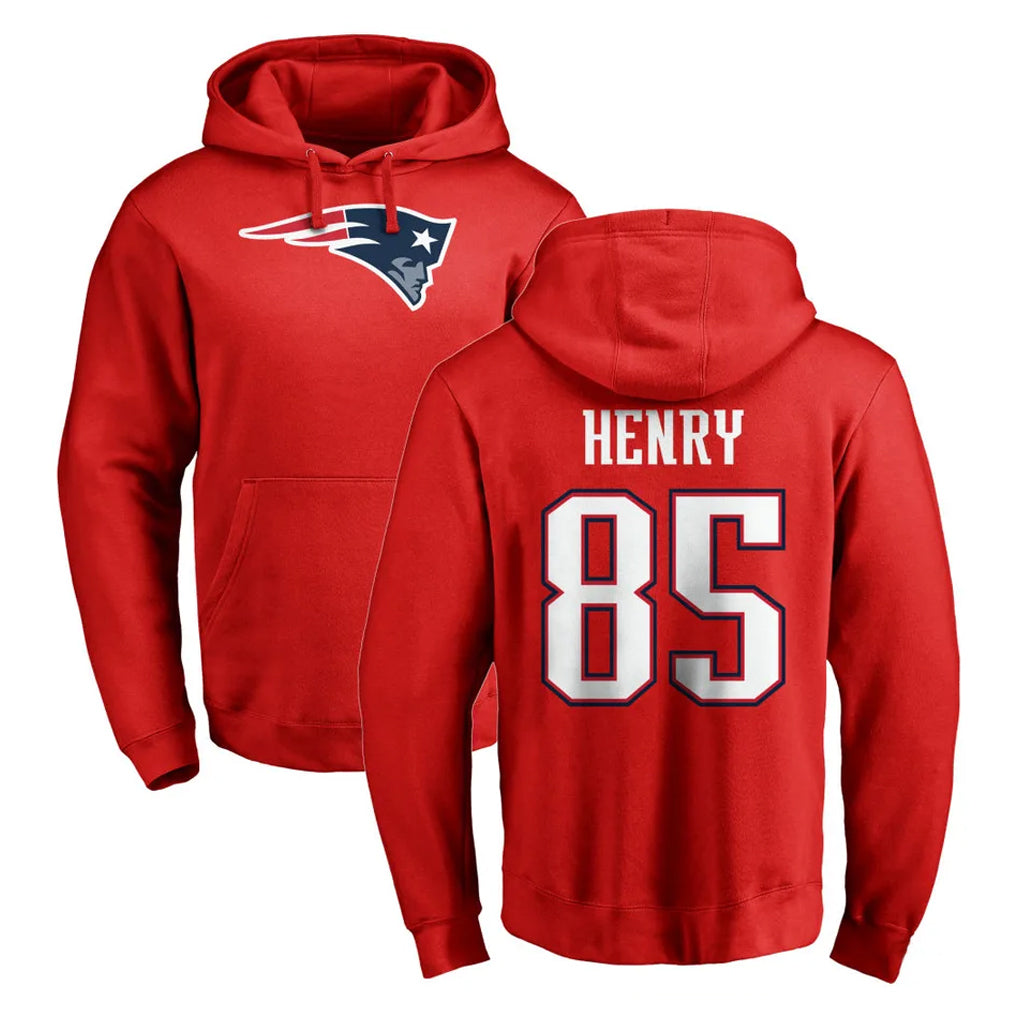 Blackjersey NE.NE.Patriots #85 Hunter Henry Player Red LOGO Pullover Hoodies Home Game Stitched Jerseys