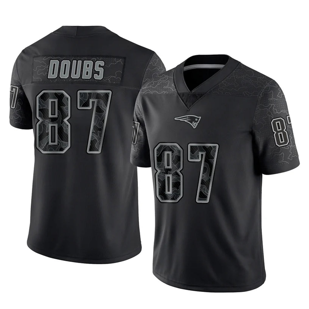 Blackjersey NE.Patriots #87 Romeo Doubs Player Black Reflective LImited Home Game Stitched Jerseys