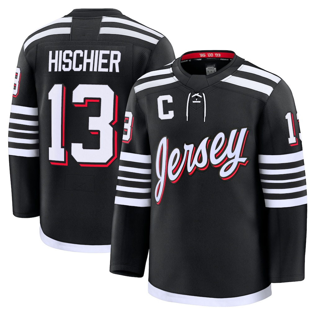 Blackjersey NJ.Devils #13 Nico Hischier Black Alternate Premium Jerseys