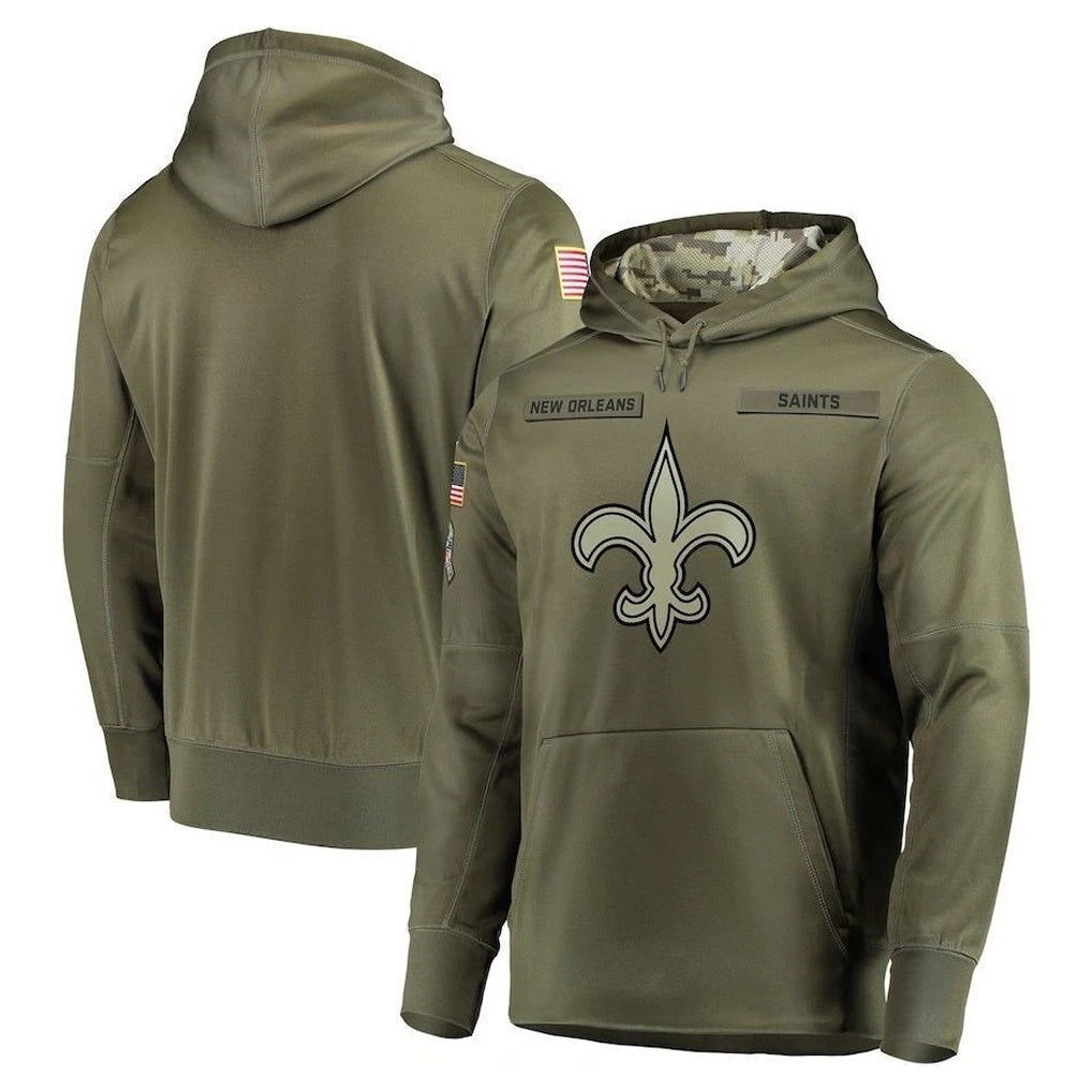 Blackjersey NO.Saints Olive Salute to Service Pullover Hoodies Home Game Blank Player Stitched Jerseys
