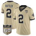 Blackjersey NO.Saints #2 Spencer Rattler Gold 2026 F.U.S.E 60th Anniversary Patch Vapor Limited Football Stitched Jersey