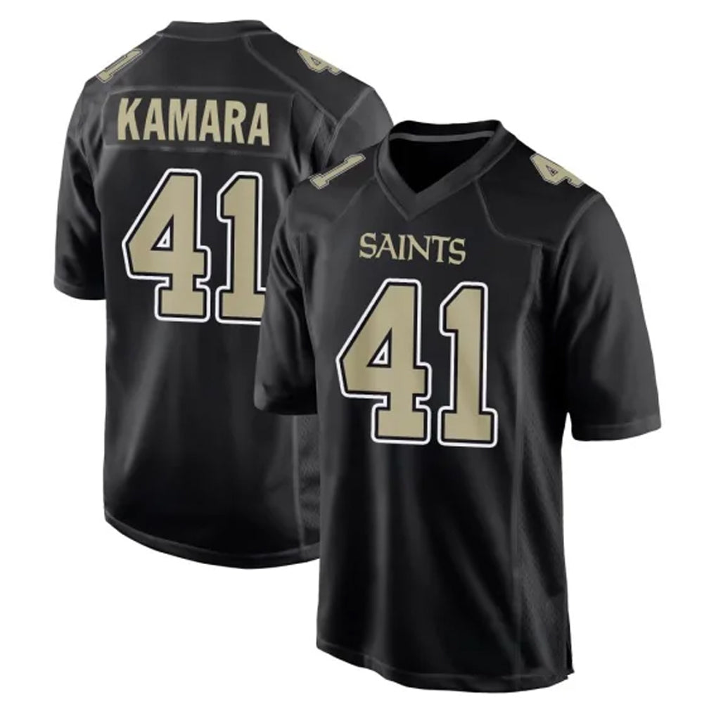 Blackjersey NO.Saints #41 Alvin Kamara Player Black Carbon Fashion Home Game Stitched Jerseys