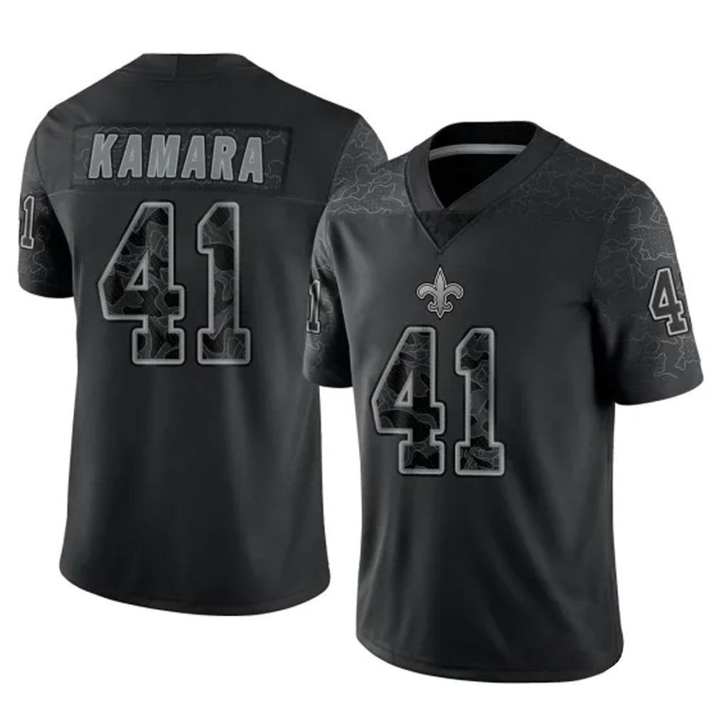 Blackjersey NO.Saints #41 Alvin Kamara Player Black Limited Reflective Home Game Stitched Jerseys