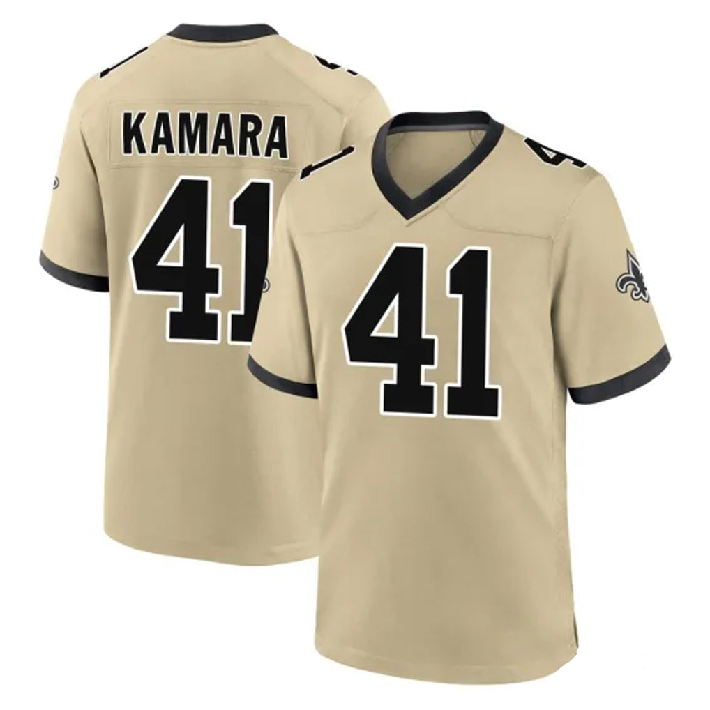 Blackjersey NO.Saints #41 Alvin Kamara Player Gold Home Game Stitched Jerseys