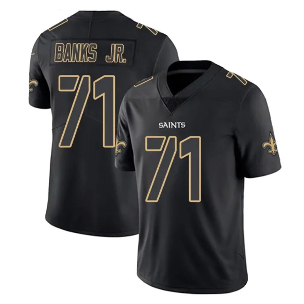 Blackjersey NO.Saints #71 Kelvin Banks Jr. Player Black Impact Limited Home Game Stitched Jerseys
