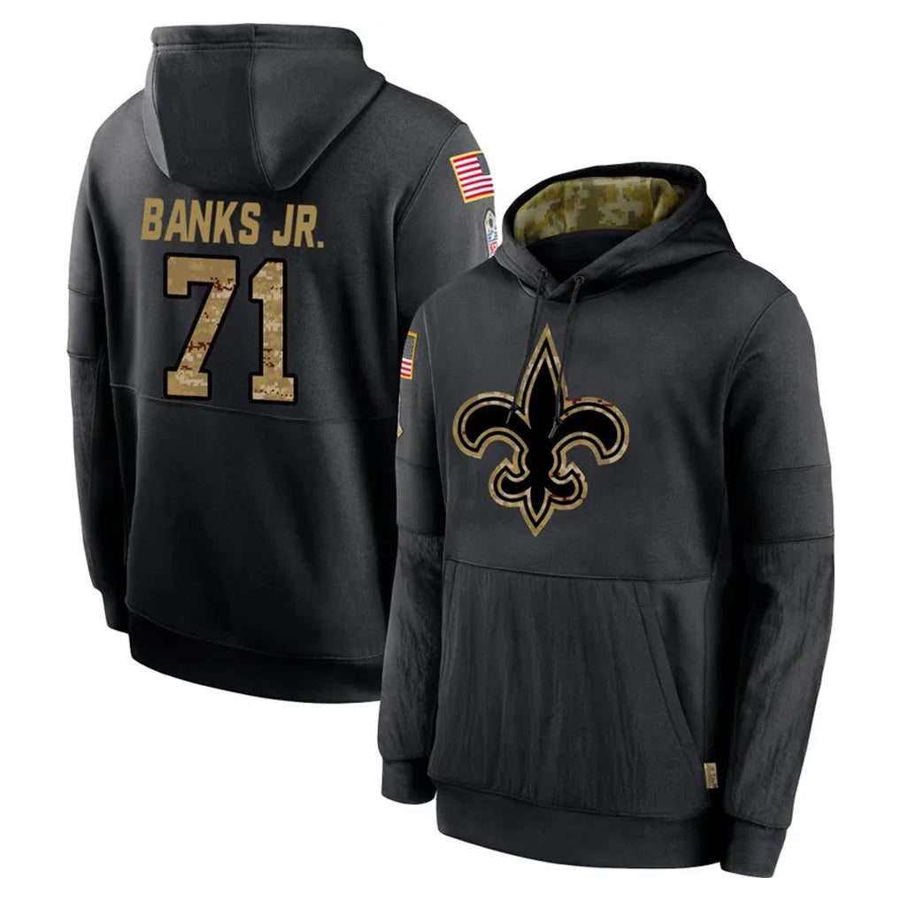 Blackjersey NO.Saints #71 Kelvin Banks Jr. Player Black Salute to Service Hoodies Limited Game Stitched Jerseys