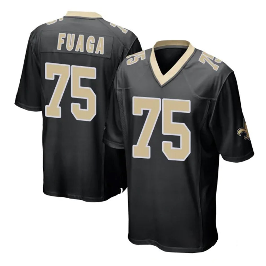 Blackjersey NO.Saints #75 Taliese Fuaga Player Black Home Game Stitched Jerseys