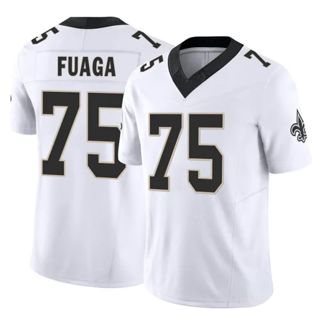 Blackjersey NO.Saints #75 Taliese Fuaga Player White Limited Vapor F.U.S.E. Home Game Stitched Jerseys