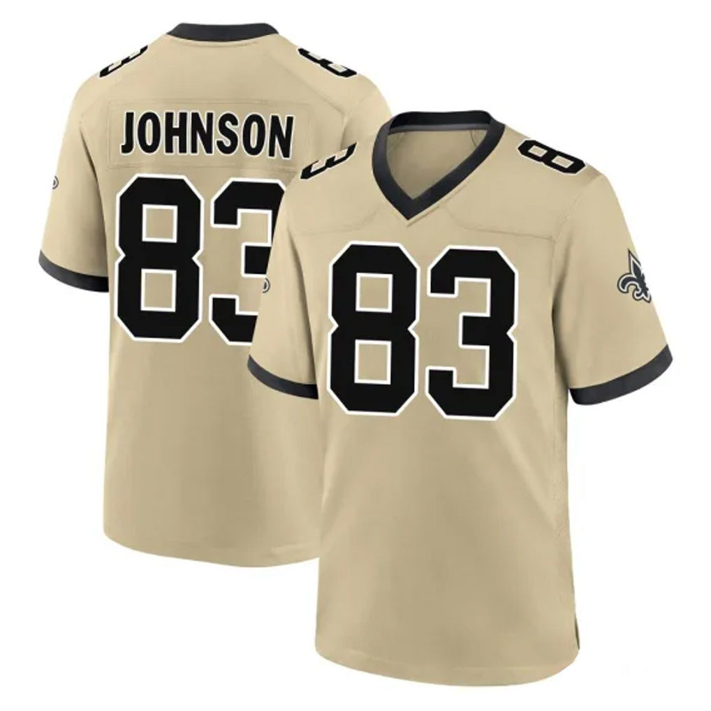Blackjersey NO.Saints #83 Juwan Johnson Player Gold Home Game Stitched Jerseys