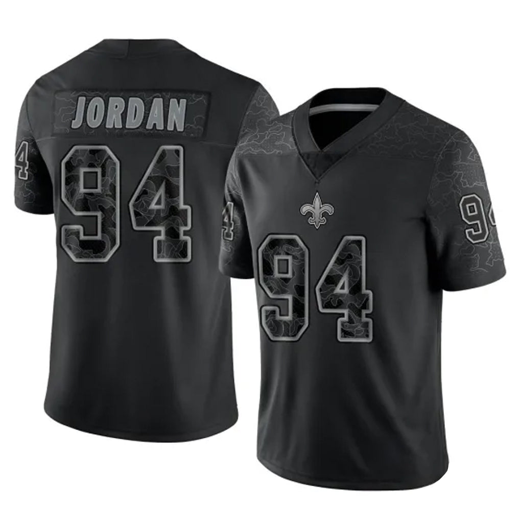 Blackjersey NO.Saints #94 Cameron Jordan Player Black Limited Reflective Home Game Stitched Jerseys