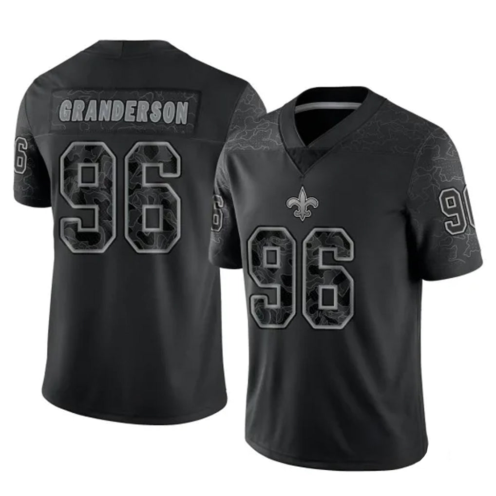 Blackjersey NO.Saints #96 Carl Granderson Player Black Limited Reflective Home Game Stitched Jerseys