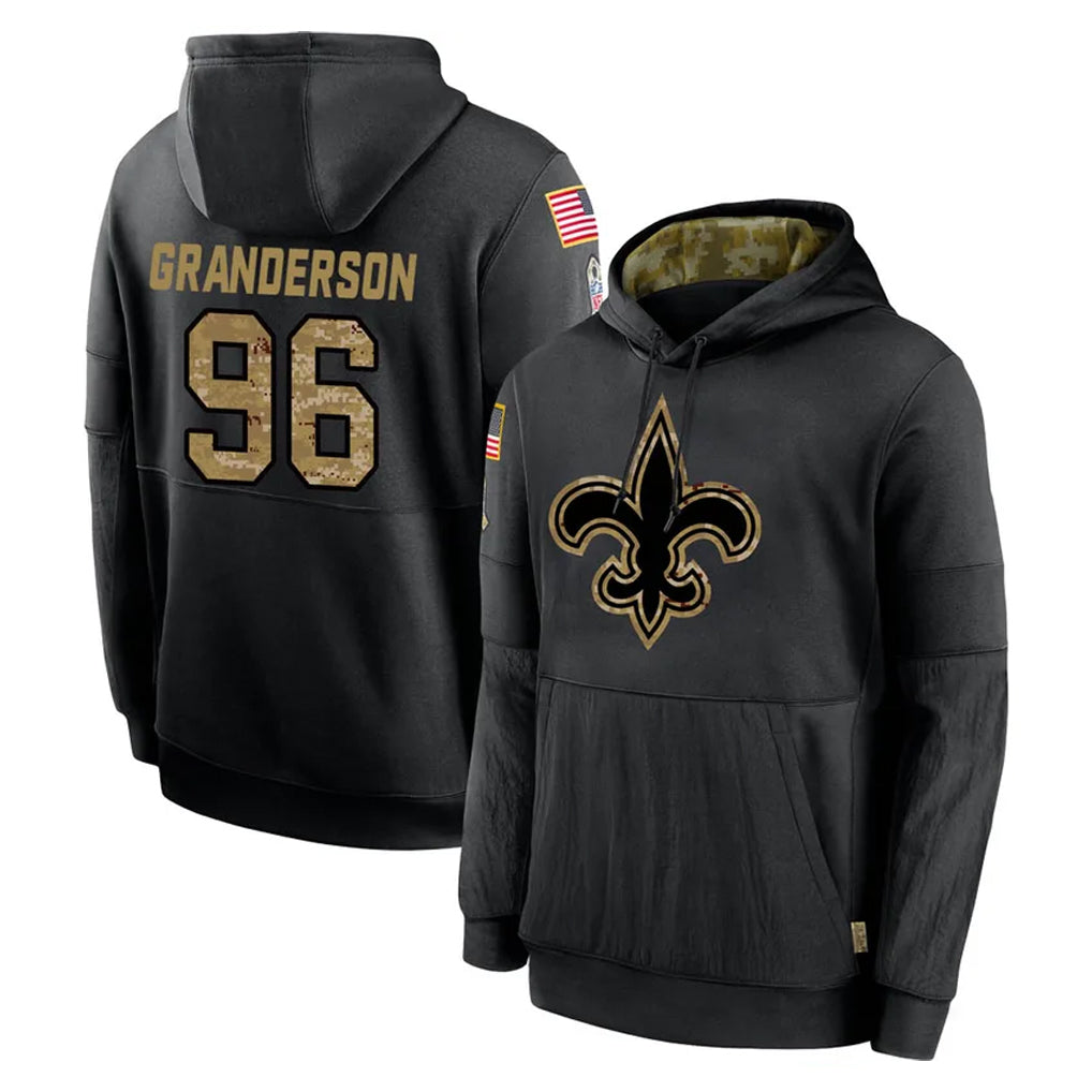 Blackjersey NO.Saints #96 Carl Granderson Player Black Salute to Service Hoodies Limited Game Stitched Jerseys