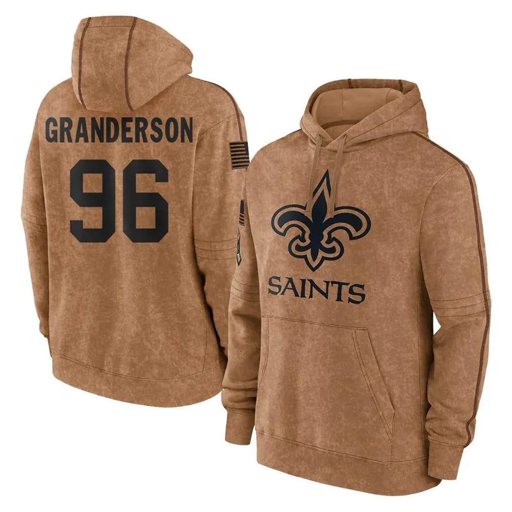 Blackjersey NO.Saints #96 Carl Granderson Player Brown Salute to Service Pullover Hoodies Limited Game Stitched Jerseys