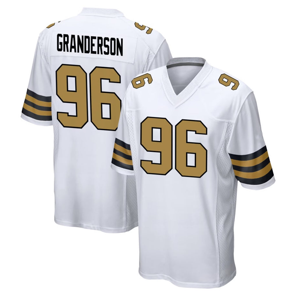 Blackjersey NO.Saints #96 Carl Granderson Player White Alternate Home Game Stitched Jerseys