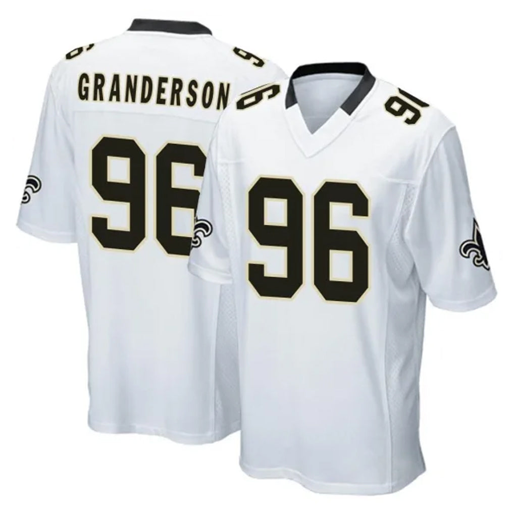 Blackjersey NO.Saints #96 Carl Granderson Player White Home Game Stitched Jerseys