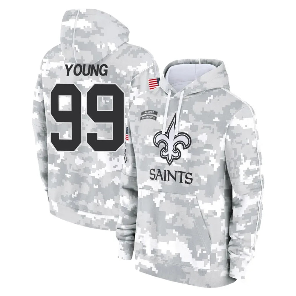 Blackjersey NO.Saints #99 Chase Young Player Arctic Camo Salute to Service Pullover Hoodies Limited Game Stitched Jerseys