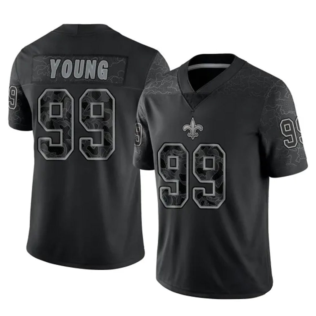 Blackjersey NO.Saints #99 Chase Young Player Black Limited Reflective Home Game Stitched Jerseys