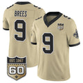 Blackjersey NO.Saints #9 Drew Brees Gold 2026 F.U.S.E 60th Anniversary Patch Vapor Limited Football Stitched Jersey