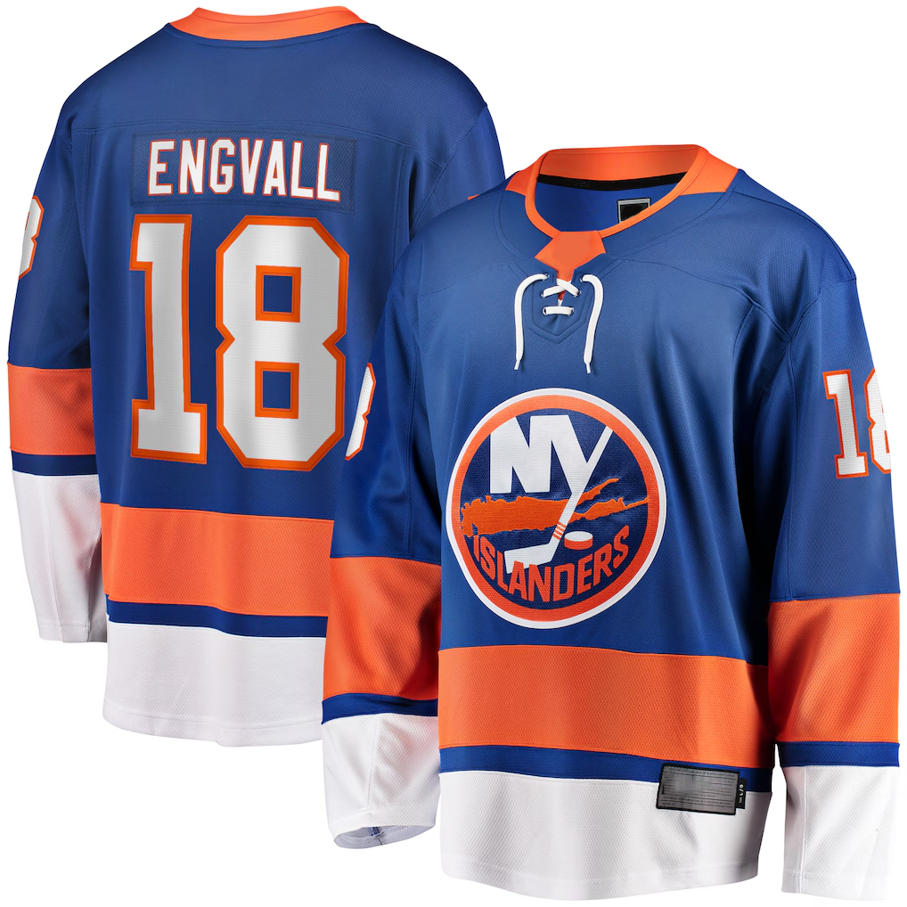 Blackjersey NY.Islanders #18 Pierre Engvall Blue Home Premier Breakaway Player Jerseys