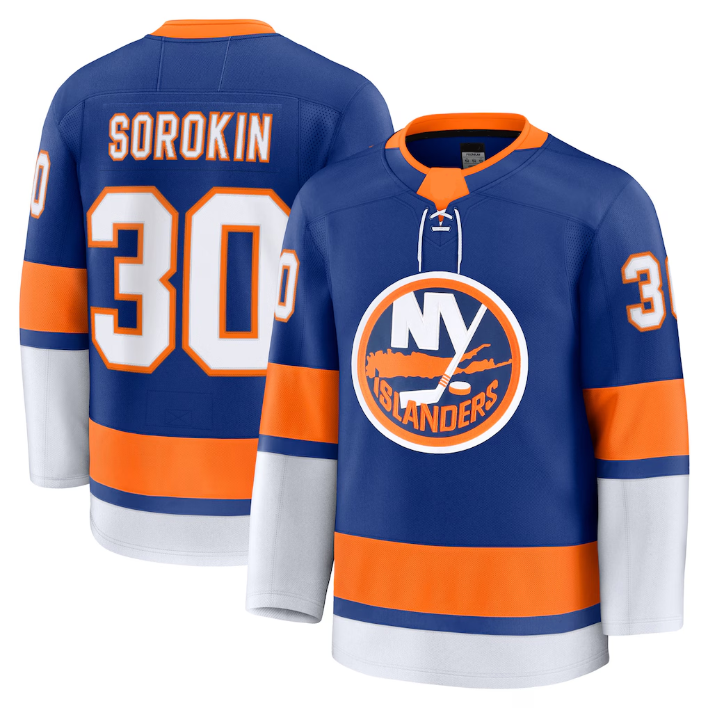 Blackjersey NY.Islanders #30 Ilya Sorokin Royal Home Premium Jerseys