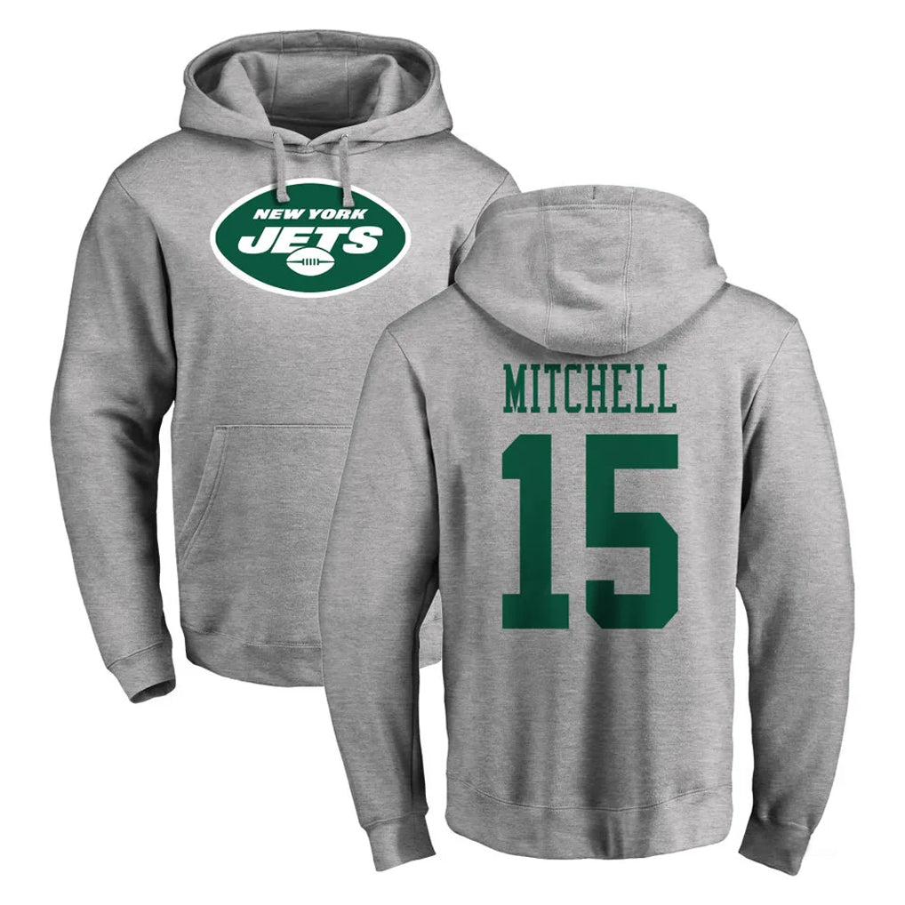 Blackjersey NY.Jets #15 Adonai Mitchell Player Gray LOGO Pullover Hoodies Limited Game Stitched Jerseys