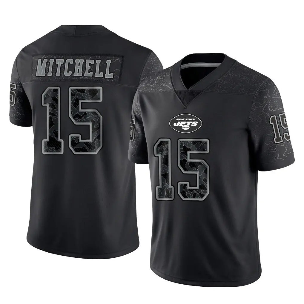 Blackjersey NY.Jets #15 Adonai Mitchell Player Stealth Black Limited Reflective Home Game Stitched Jerseys