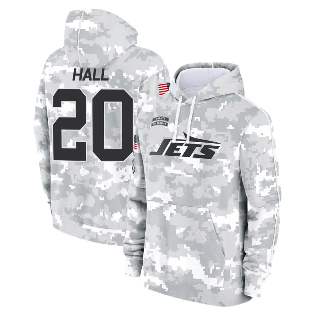 Blackjersey NY.Jets #20 Breece Hall Player Arctic Camo Salute to Service Pullover Hoodies Limited Game Stitched Jerseys