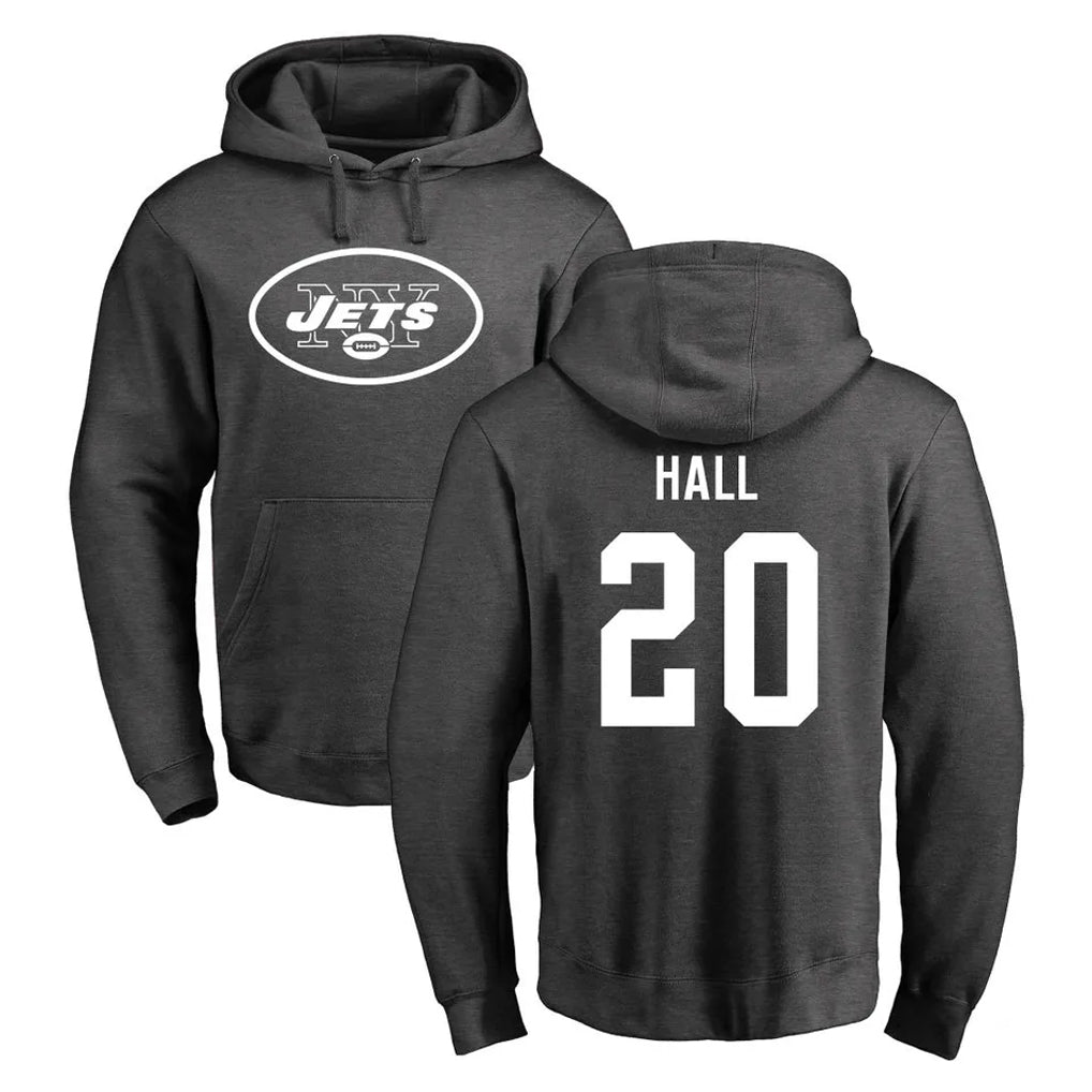 Blackjersey NY.Jets #20 Breece Hall Player Gray Pullover Hoodies Limited Game Stitched Jerseys