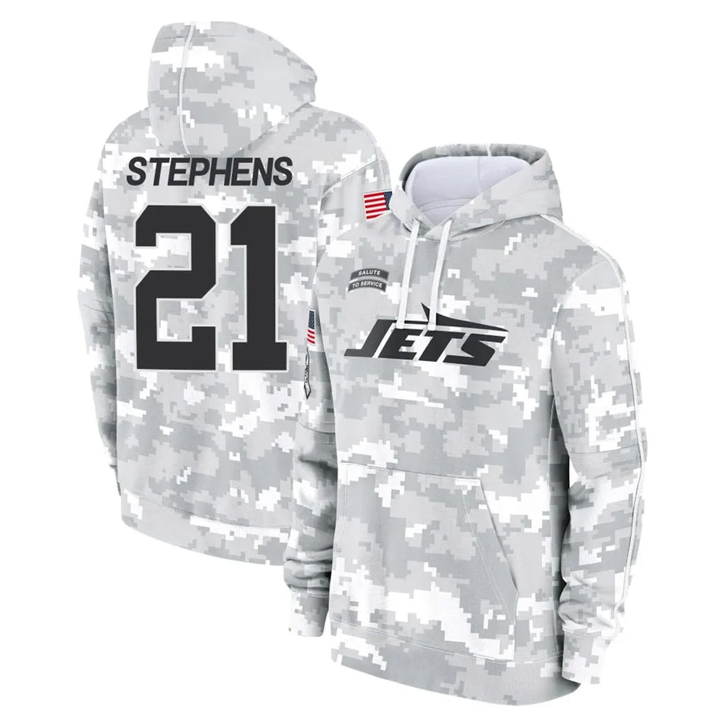 Blackjersey NY.Jets #21 Brandon Stephens Player Arctic Camo Salute to Service Pullover Hoodies Limited Game Stitched Jerseys