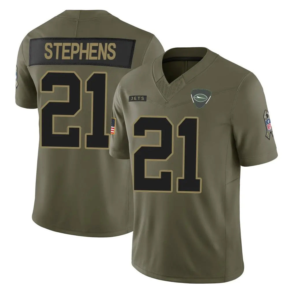 Blackjersey NY.Jets #21 Brandon Stephens Player Olive 2025 Salute To Service Limited Stitched Jerseys