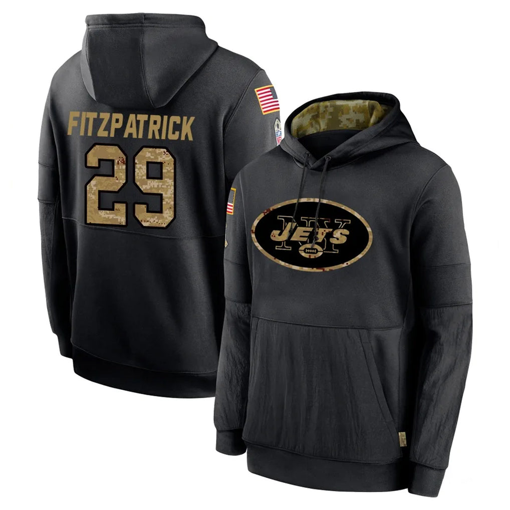 Blackjersey NY.Jets #29 Minkah Fitzpatrick Player Black Salute to Service Hoodies Limited Game Stitched Jerseys