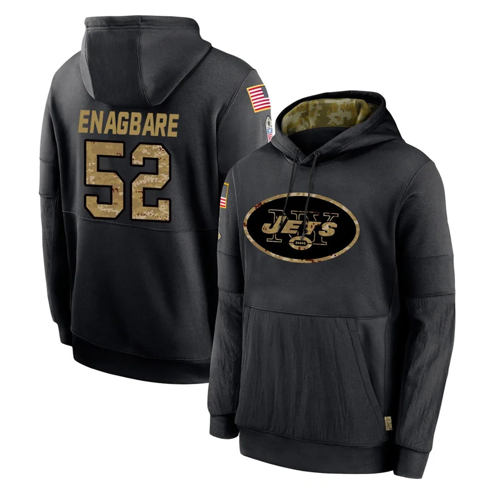Blackjersey NY.Jets #52 Kingsley Enagbare Player Black Salute to Service Hoodies Limited Game Stitched Jerseys