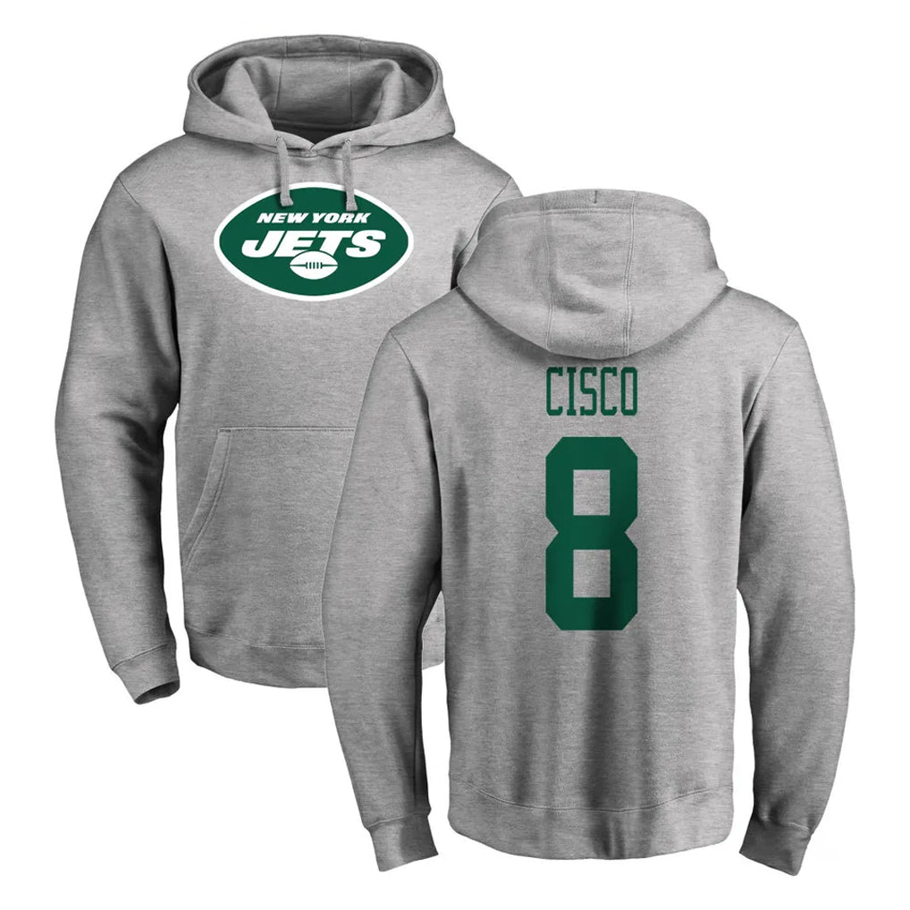Blackjersey NY.Jets #8 Andre Cisco Player Gray LOGO Pullover Hoodies Limited Game Stitched Jerseys
