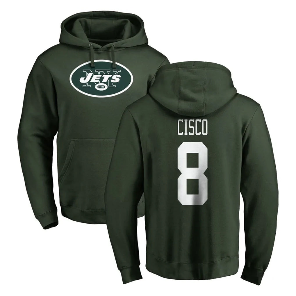 Blackjersey NY.Jets #8 Andre Cisco Player Green LOGO Pullover Hoodies Limited Game Stitched Jerseys
