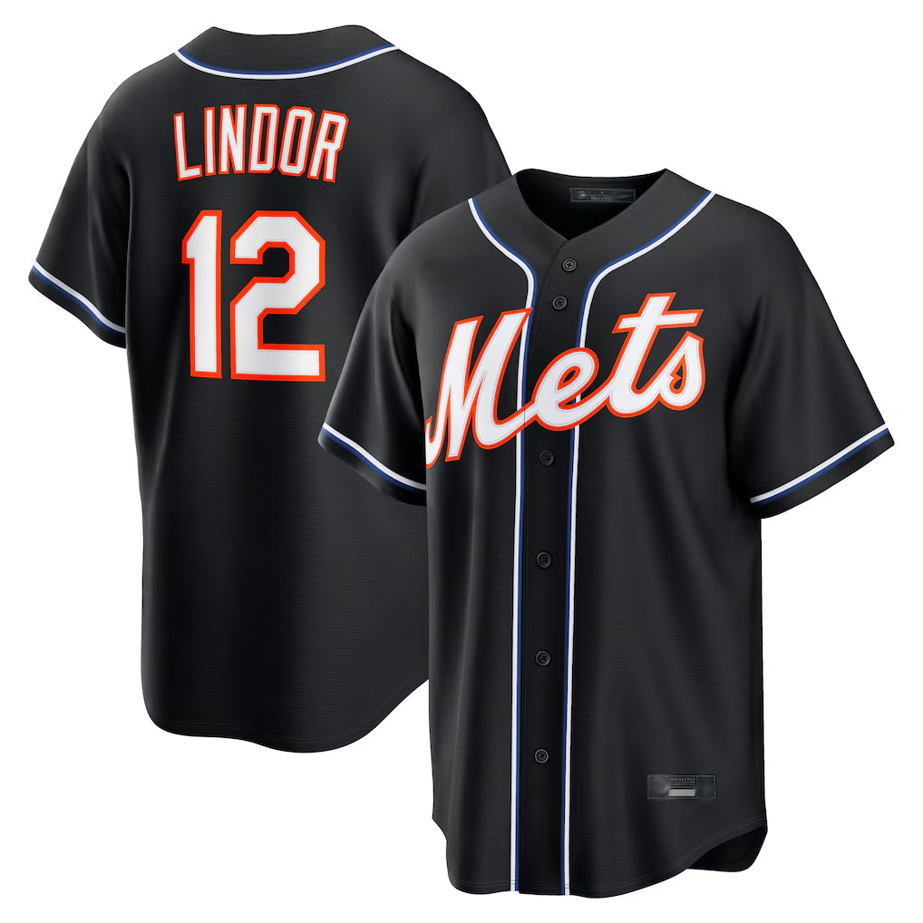 Blackjersey NY.Mets #12 Francisco Lindor Player Black Fashion Out Game Stitched Jerseys