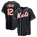 Blackjersey NY.Mets #12 Francisco Lindor Player Black Fashion Out Game Stitched Jerseys