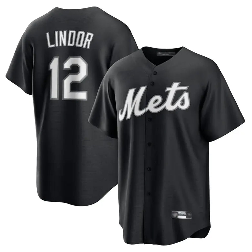 Blackjersey NY.Mets #12 Francisco Lindor Player Black Home Game Stitched Jerseys