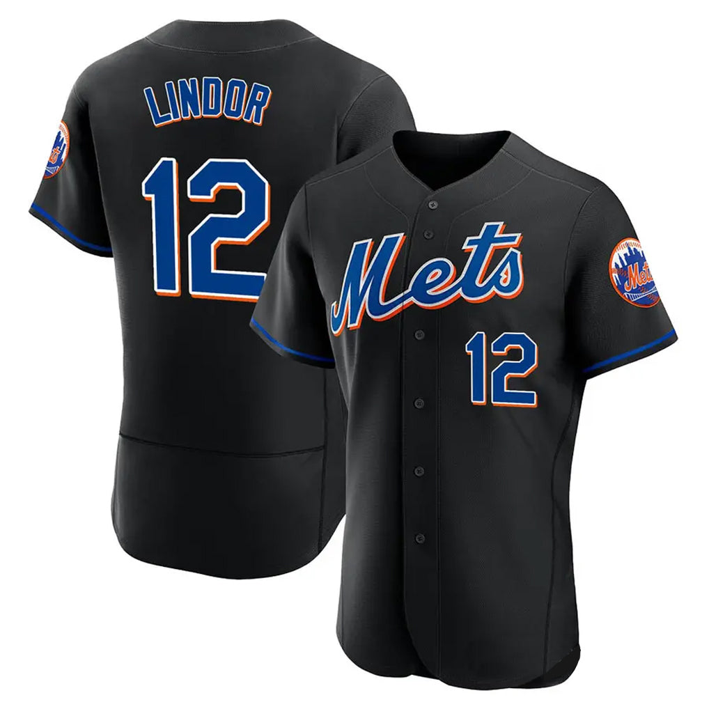 Blackjersey NY.Mets #12 Francisco Lindor Player Black Replica Home Limited Elite Stitched Jerseys