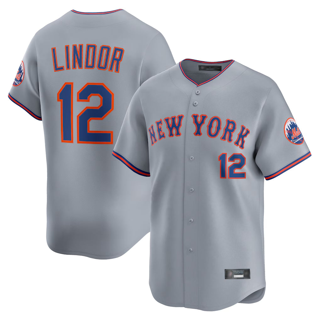Blackjersey NY.Mets #12 Francisco Lindor Player Gray Road Limited Home Stitched Jerseys