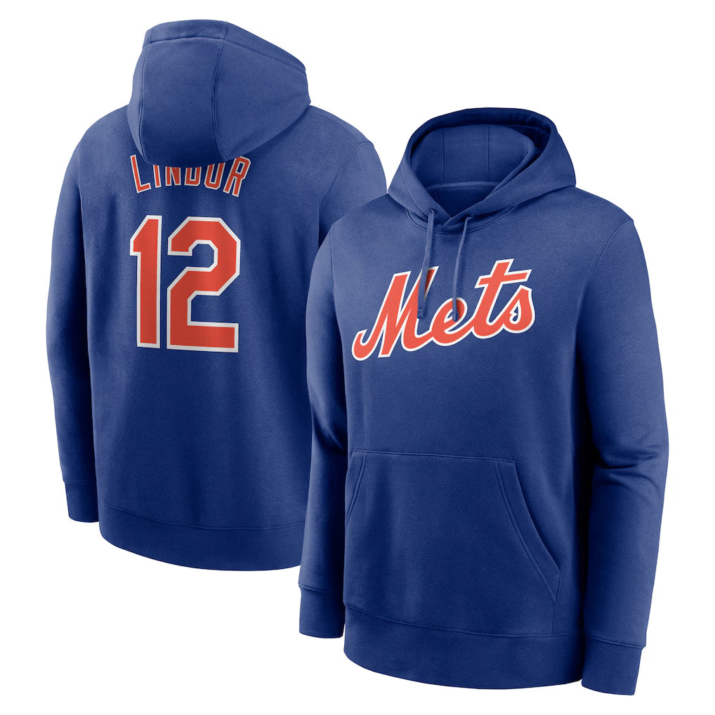 Blackjersey NY.Mets #12 Francisco Lindor Player Royal Club Pullover Hoodie Game Stitched Jerseys