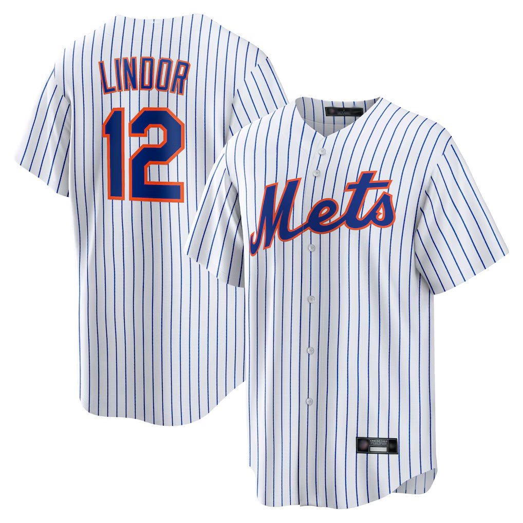 Blackjersey NY.Mets #12 Francisco Lindor Player White Home Game Stitched Jerseys