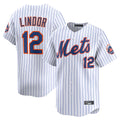 Blackjersey NY.Mets #12 Francisco Lindor Player White Home Limited Stitched Jerseys